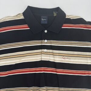 Karl Kani Gold Mens XXL Striped Polo Shirt Black Red Beige Short Sleeve Vintage
